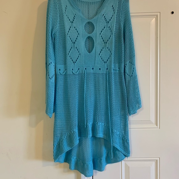 Beautiful Blue Turquoise Knit Coverup - Picture 6 of 6